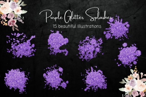 Purple Glitter Shapes: Bold Clipart for Dark Designs