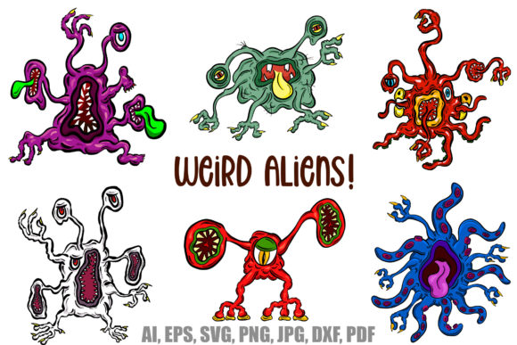 Weird Alien Blob Monster Creatures: Bold Cartoon Stickers for Creative Projects